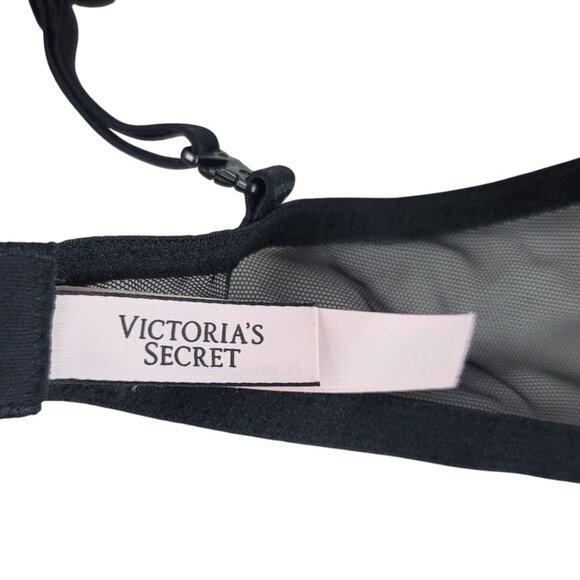 Victoria's Secret Lined Demi Bra Black 36C Lace Gold Stars Mesh Wing Plunge - Picture 9 of 11